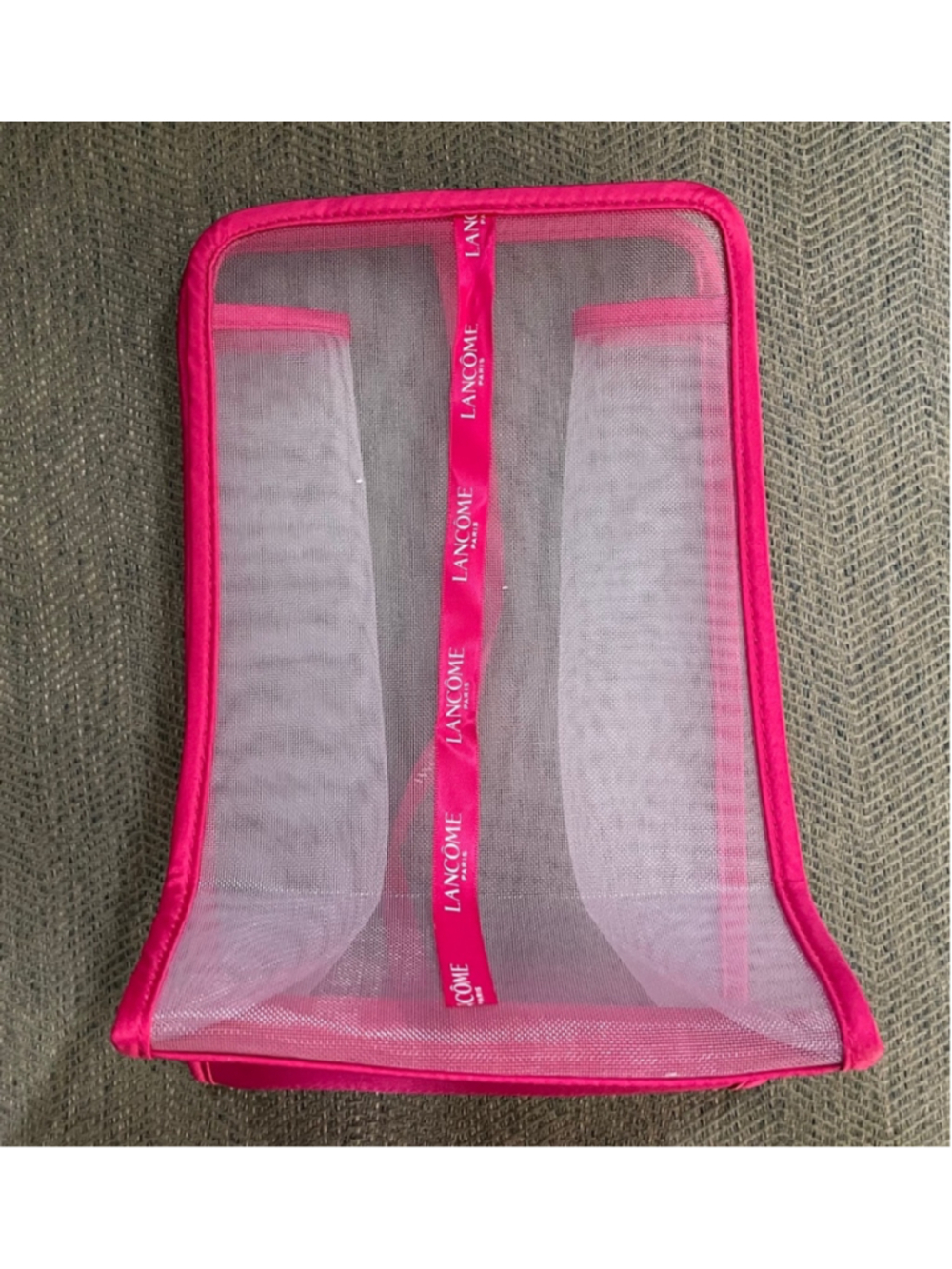 Lancome Mesh Makeup Bag Pink/White